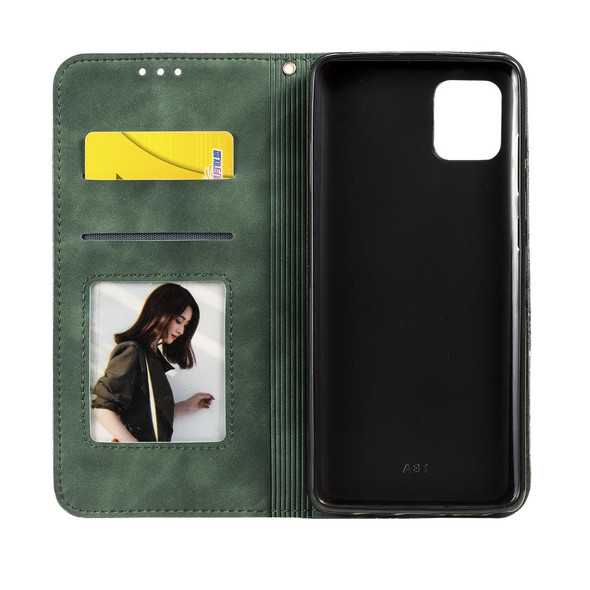 Galaxy A81/Note 10 Lite/M60s Lucky Flowers Embossing Pattern Magnetic Horizontal Flip Leather Case with Holder & Card Slots(Dark Green)