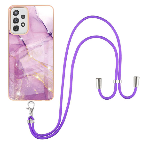 Samsung Galaxy A72 5G / 4G Electroplating Marble Pattern IMD TPU Shockproof Case with Neck Lanyard(Purple 001)