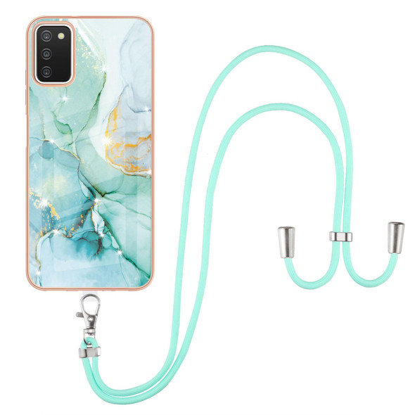 Samsung Galaxy A03s 166mm Electroplating Marble Pattern IMD TPU Shockproof Case with Neck Lanyard(Green 003)