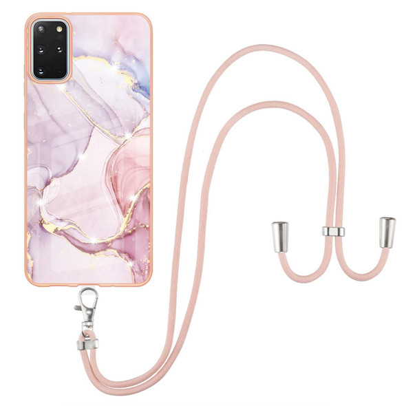 Samsung Galaxy S20+ Electroplating Marble Pattern IMD TPU Shockproof Case with Neck Lanyard(Rose Gold 005)
