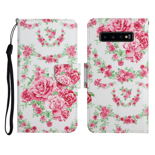 Samsung Galaxy S10+ Painted Pattern Horizontal Flip Leather Case with Holder & Card Slot & Wallet(Rose Flower)