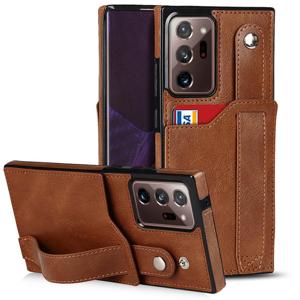 Samsung Galaxy Note20 Ultra Crazy Horse Texture Shockproof TPU + PU Leather Case with Card Slot & Wrist Strap Holder(Brown)