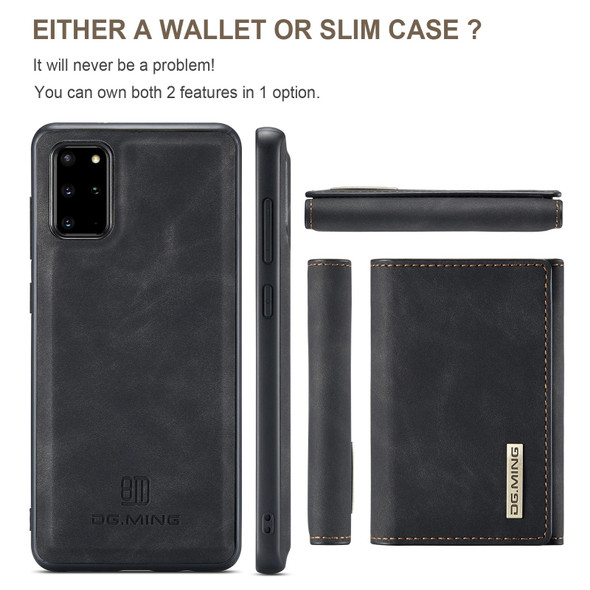 Samsung Galaxy S20+ DG.MING M1 Series 3-Fold Multi Card Wallet + Magnetic Back Cover Shockproof Case with Holder Function(Black)
