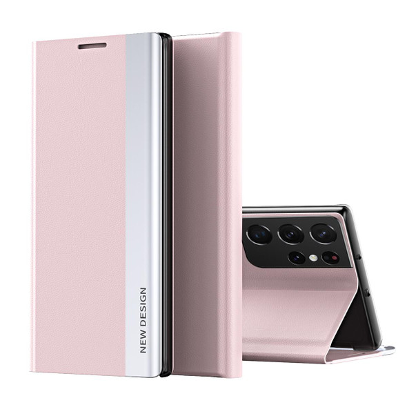 Samsung Galaxy S20 Ultra Side Electroplated Magnetic Ultra-Thin Horizontal Flip Leather Case with Holder(Pink)