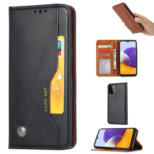 Samsung Galaxy A22 5G EU Version Knead Skin Texture Horizontal Flip Leather Case with Photo Frame & Holder & Card Slots & Wallet(Black)