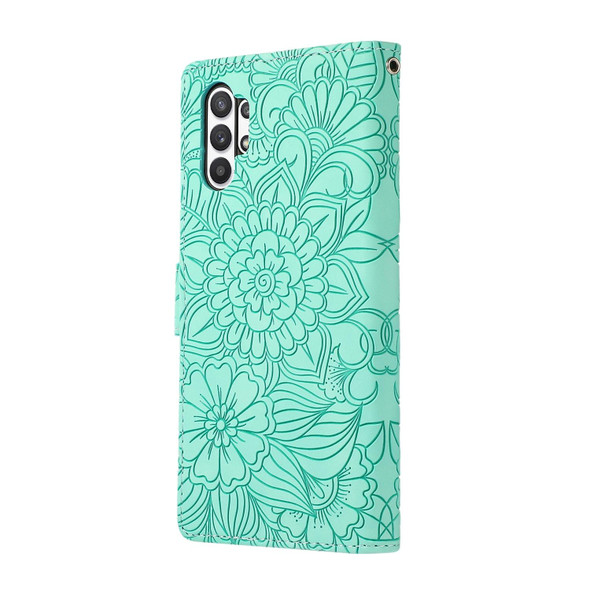 Samsung Galaxy A32 5G Skin Feel Embossed Sunflower Horizontal Flip Leather Case with Holder & Card Slots & Wallet & Lanyard(Green)