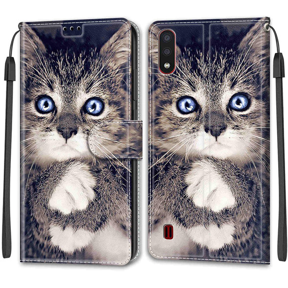Samsung Galaxy A01 Voltage Colored Drawing Magnetic Clasp Horizontal Flip PU Leather Case with Holder & Card Slots(C02 Fork Hand White Claw Cat)