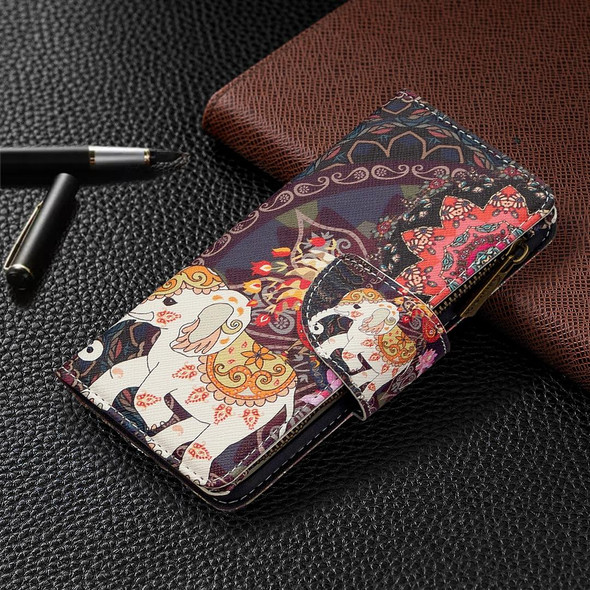 Samsung Galaxy S10 Plus Colored Drawing Pattern Zipper Horizontal Flip Leather Case with Holder & Card Slots & Wallet(Flower Elephants)