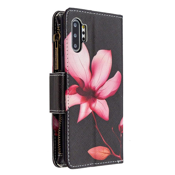 Samsung Galaxy Note 10 Plus Colored Drawing Pattern Zipper Horizontal Flip Leather Case with Holder & Card Slots & Wallet(Lotus)