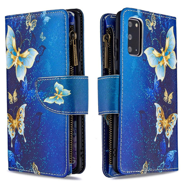 Samsung Galaxy S20 Colored Drawing Pattern Zipper Horizontal Flip Leather Case with Holder & Card Slots & Wallet(Golden Butterfly)