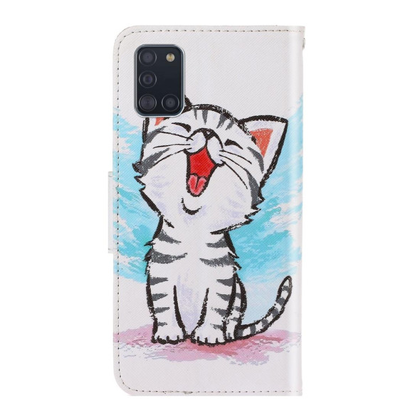 Galaxy A31 Colored Drawing Horizontal Flip Leather Case with Holder & Card Slot & Wallet(Red Mouth Cat)