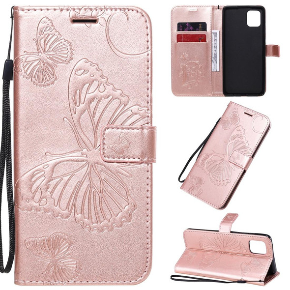 Galaxy A81 / M60s / Note10 Lite 3D Butterflies Embossing Pattern Horizontal Flip Leather Case with Holder & Card Slot & Wallet & Lanyard(Rose Gold)