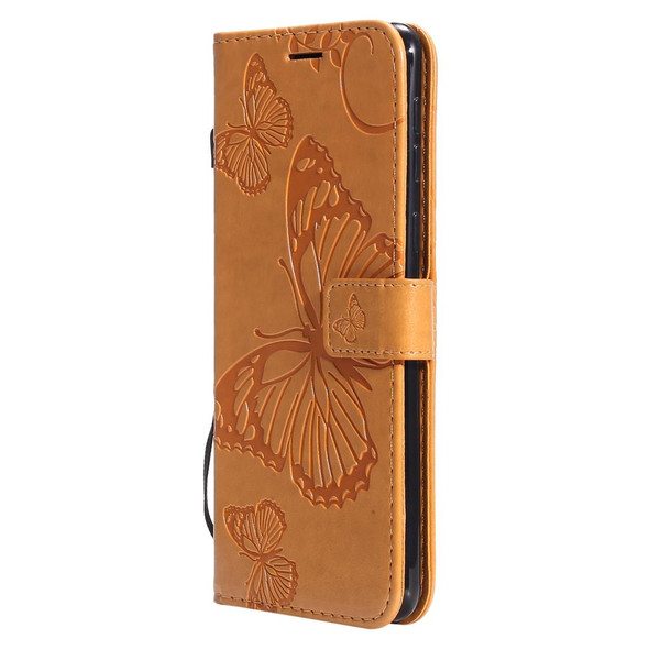 Galaxy A21 3D Butterflies Embossing Pattern Horizontal Flip Leather Case with Holder & Card Slot & Wallet & Lanyard(Yellow)