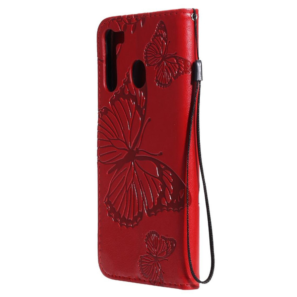 Galaxy A21 3D Butterflies Embossing Pattern Horizontal Flip Leather Case with Holder & Card Slot & Wallet & Lanyard(Red)