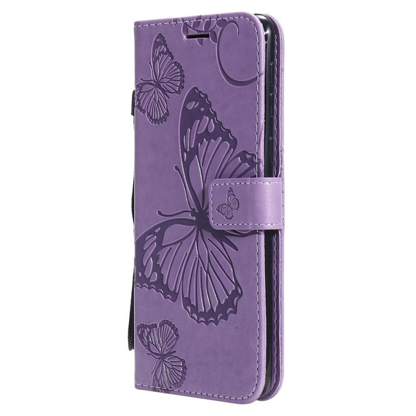 Galaxy A21 3D Butterflies Embossing Pattern Horizontal Flip Leather Case with Holder & Card Slot & Wallet & Lanyard(Purple)