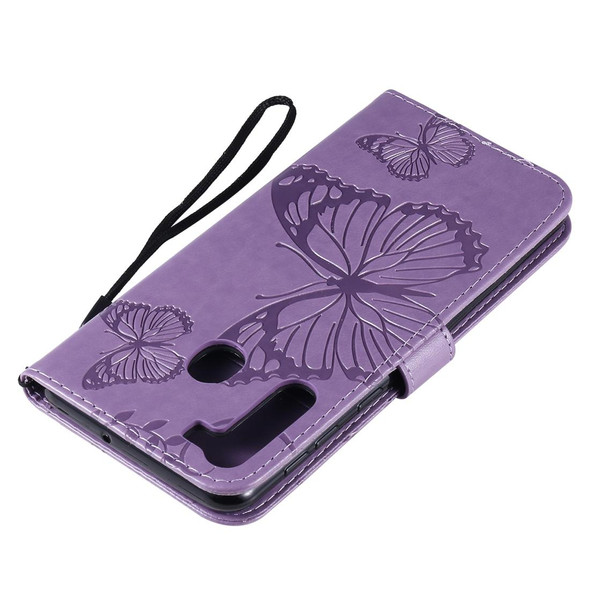 Galaxy A21 3D Butterflies Embossing Pattern Horizontal Flip Leather Case with Holder & Card Slot & Wallet & Lanyard(Purple)