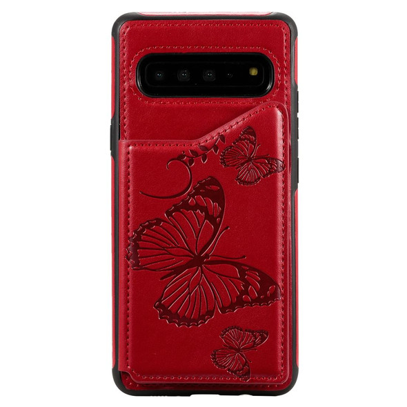 Galaxy S10 5G Butterfly Embossing Pattern Shockproof Protective Case with Holder & Card Slots & Photo Frame(Red)