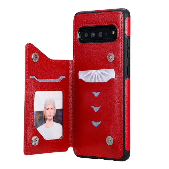 Galaxy S10 5G Butterfly Embossing Pattern Shockproof Protective Case with Holder & Card Slots & Photo Frame(Red)