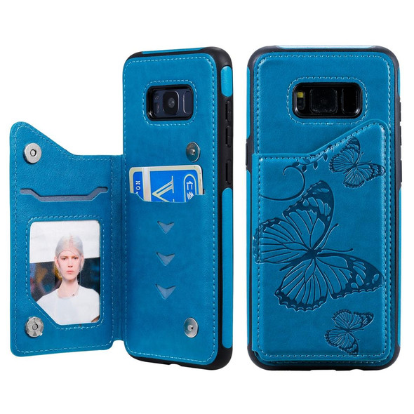 Galaxy S8 Plus Butterfly Embossing Pattern Shockproof Protective Case with Holder & Card Slots & Photo Frame(Blue)