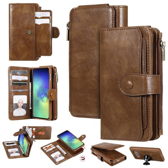 Galaxy S10e Multifunctional Retro Detachable Magnetic Horizontal Flip Leather Case with Card Slots & Holder & Wallet & Photo Frame(Brown)