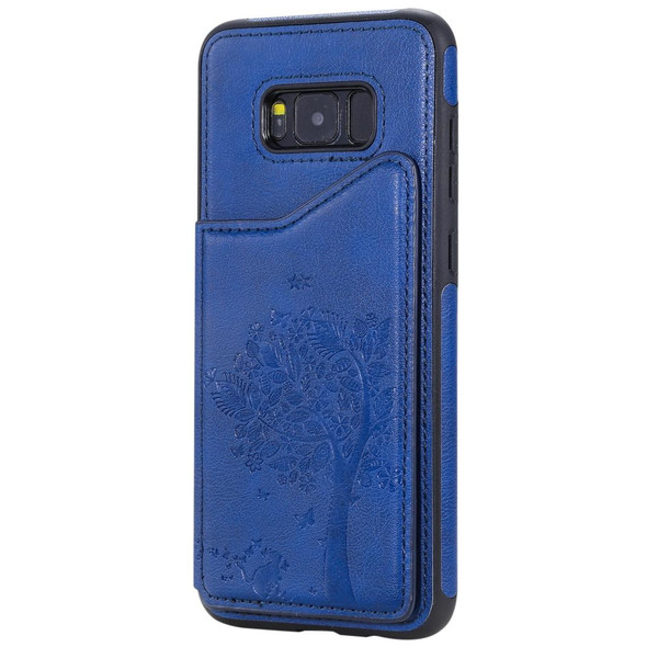 Galaxy S8+ Cat Tree Embossing Pattern Shockproof Protective Case with Card Slots & Photo Frame & Holder(Blue)