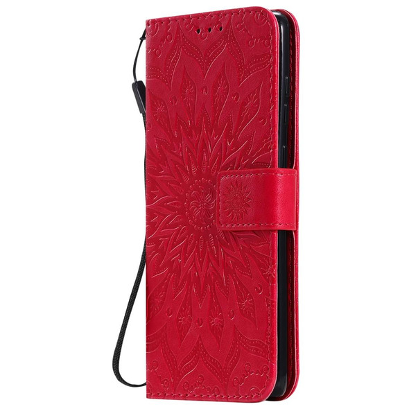Galaxy A81 / M60S / Note10 Lite Pressed Printing Sunflower Pattern Horizontal Flip PU Leather Case with Holder & Card Slots & Wallet & Lanyard(Red)