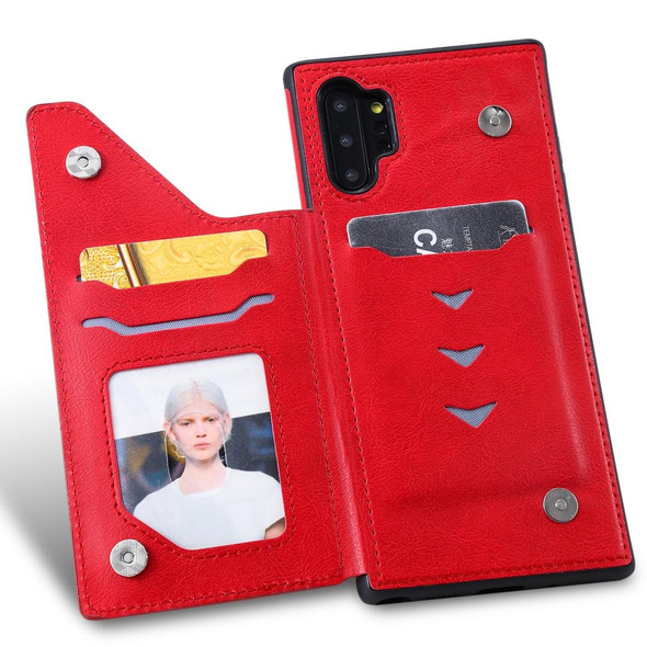 Galaxy Note 10+ Cat Tree Embossing Pattern Shockproof Protective Case with Card Slots & Photo Frame & Holder(Red)