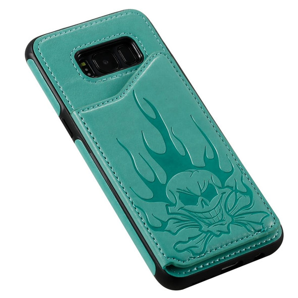 Galaxy S8 Skull Head Embossing Pattern Shockproof Protective Case with Holder & Card Slots & Wallet(Green)