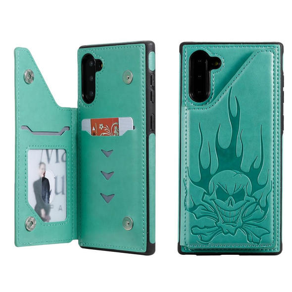 Galaxy Note10 Skull Head Embossing Pattern Shockproof Protective Case with Holder & Card Slots & Wallet(Green)