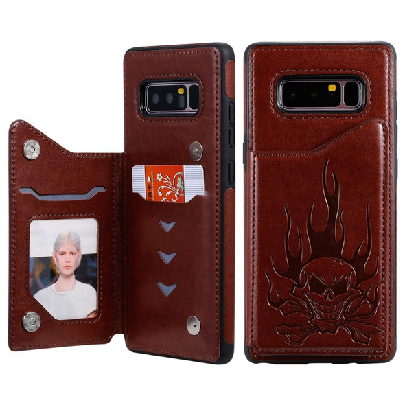 Galaxy Note8 Skull Head Embossing Pattern Shockproof Protective Case with Holder & Card Slots & Wallet(Brown)