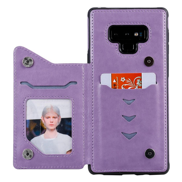 Galaxy Note 9 Six Cats Embossing Pattern Protective Case with Holder & Card Slots & Photo Frame(Purple)