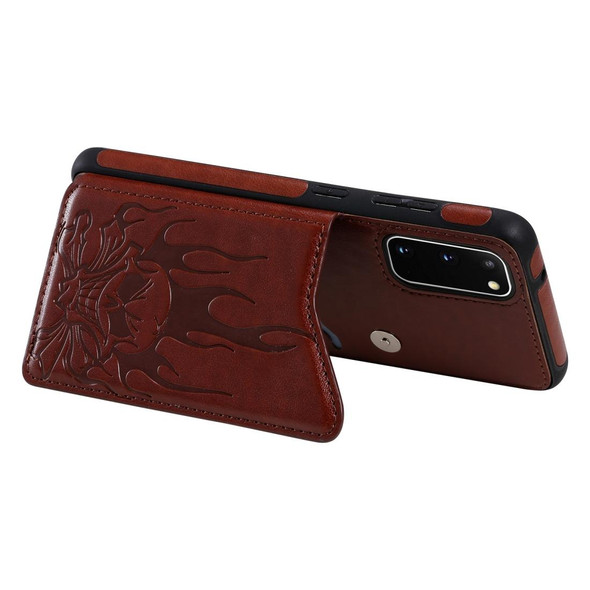 Galaxy S20 Skull Embossing Pattern Shockproof Protective Case with Card Slots & Photo Frame(Brown)