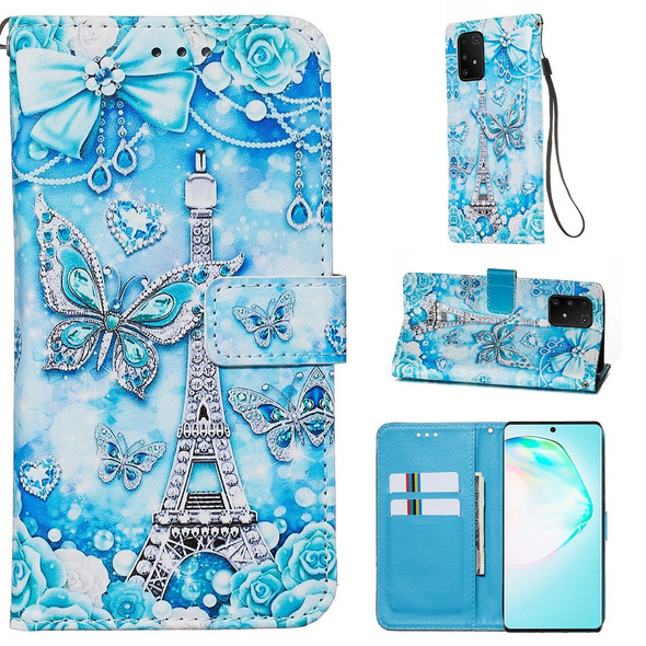 Galaxy A91 Colored Drawing Pattern Plain Weave Horizontal Flip Leather Case with Holder & Card Slot & Wallet&Lanyard(Tower Butterfly)