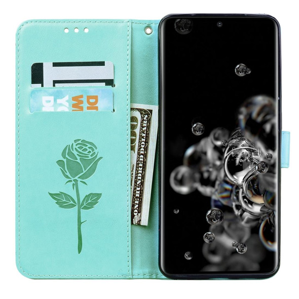Galaxy S20 Ultra Rose Embossed Horizontal Flip PU Leather Case with Holder & Card Slots & Wallet(Green)