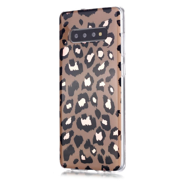 Galaxy S10+ Plating Marble Pattern Soft TPU Protective Case(Leopard)