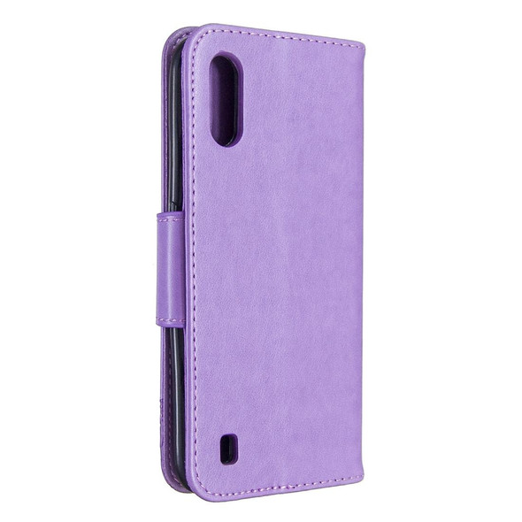 Galaxy A01 Two Butterflies Embossing Pattern Horizontal Flip Leather Case with Holder & Card Slot & Wallet & Lanyard(Purple)