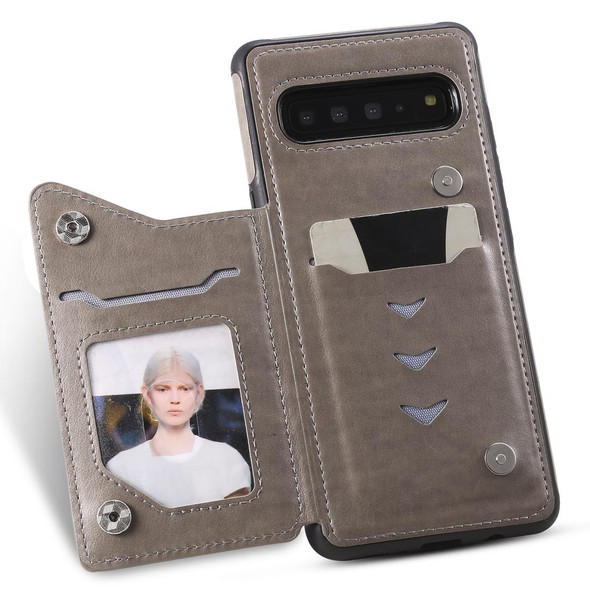 Galaxy S10 5G Cat Bee Embossing Pattern Shockproof Protective Case with Card Slots & Photo Frame(Grey)