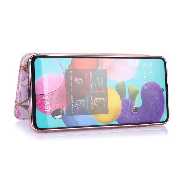 Samsung Galaxy A51 Bronzing Plating PU + TPU Horizontal Flip Leather Case with Holder & Card Slot(Pink Purple)