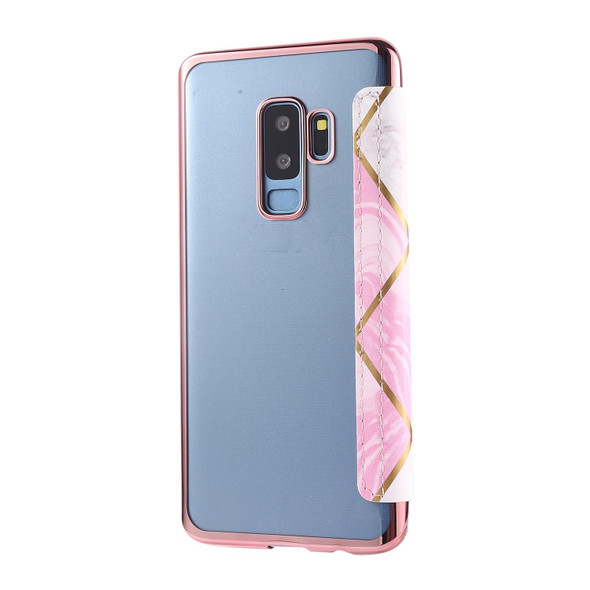 Samsung Galaxy S9+ Bronzing Plating PU + TPU Horizontal Flip Leather Case with Holder & Card Slot(Pink White)