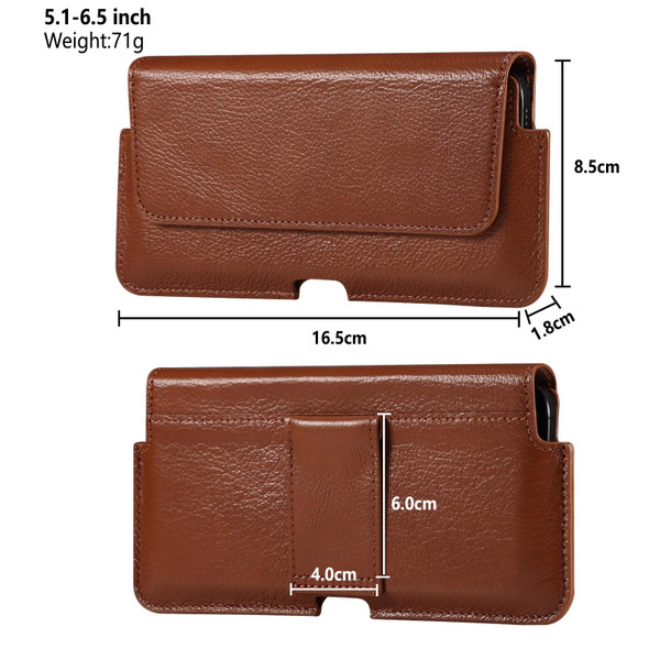 Universal Cow Leather Mobile Phone Leather Case Waist Bag - 5.5-6.5 inch and Below Phones(Brown)