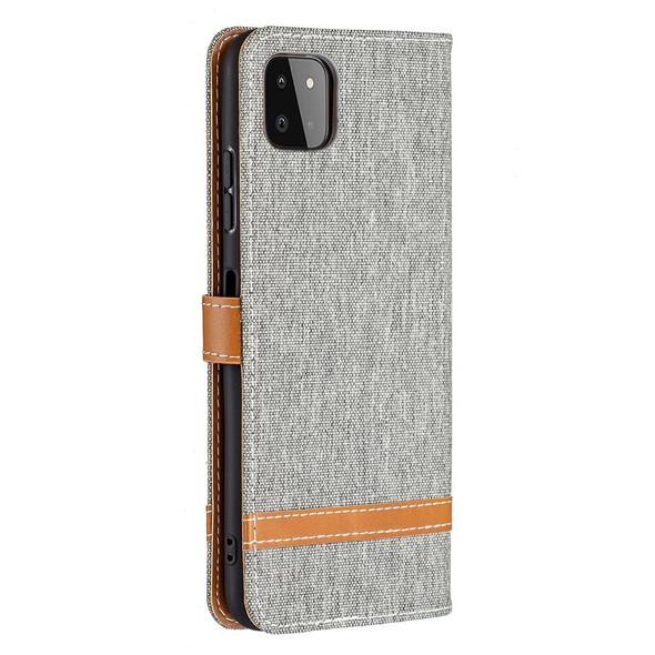 Samsung Galaxy A22 5G Color Matching Denim Texture Horizontal Flip Leather Case with Holder & Card Slots & Wallet & Lanyard(Gray)