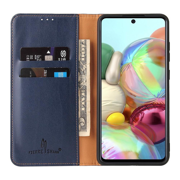 Samsung Galaxy A72 4G/5G Fierre Shann PU Genuine Leather Texture Horizontal Flip Leather Case with Holder & Card Slots & Wallet(Blue)