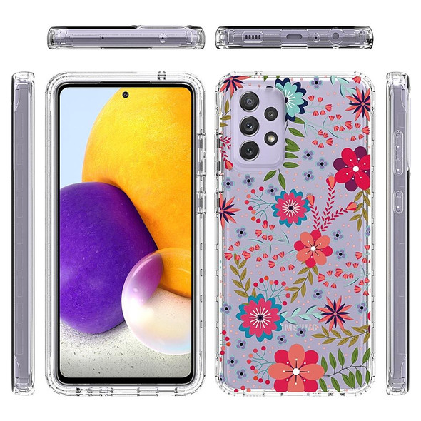 Samsung Galaxy A72 5G / 4G 2 in 1 High Transparent Painted Shockproof PC + TPU Protective Case(Small Floral)