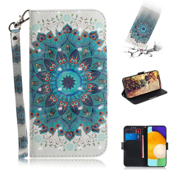Samsung Galaxy A72 5G / 4G 3D Painted Pattern Magnetic Attraction Horizontal Flip Leather Case with Holder & Card Slot & Wallet & Lanyard(Peacock Wreath)