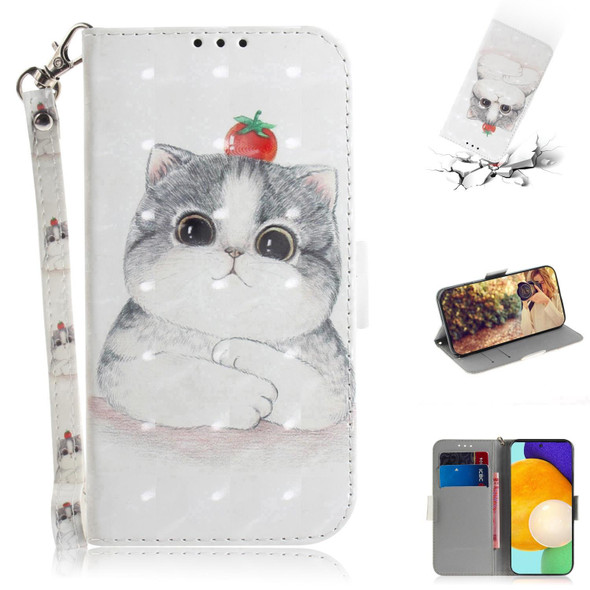 Samsung Galaxy A52 5G / 4G 3D Painted Pattern Magnetic Attraction Horizontal Flip Leather Case with Holder & Card Slot & Wallet & Lanyard(Cute Cat)