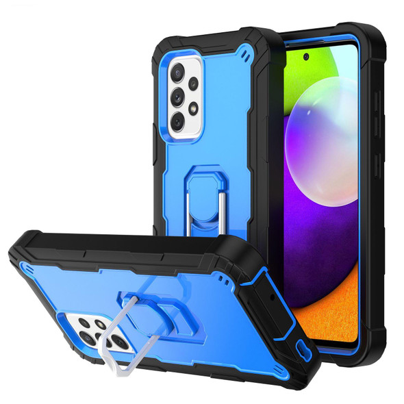 Samsung Galaxy A52 5G / 4G PC + Rubber 3-layers Shockproof Protective Case with Rotating Holder(Black + Blue)