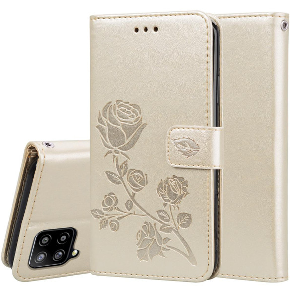 Samsung Galaxy A42 5G Rose Embossed Horizontal Flip PU Leather Case with Holder & Card Slots & Wallet(Gold)