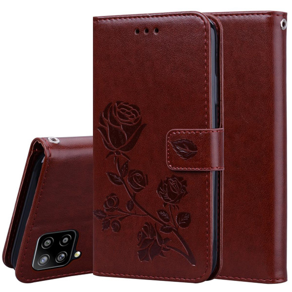 Samsung Galaxy A42 5G Rose Embossed Horizontal Flip PU Leather Case with Holder & Card Slots & Wallet(Brown)