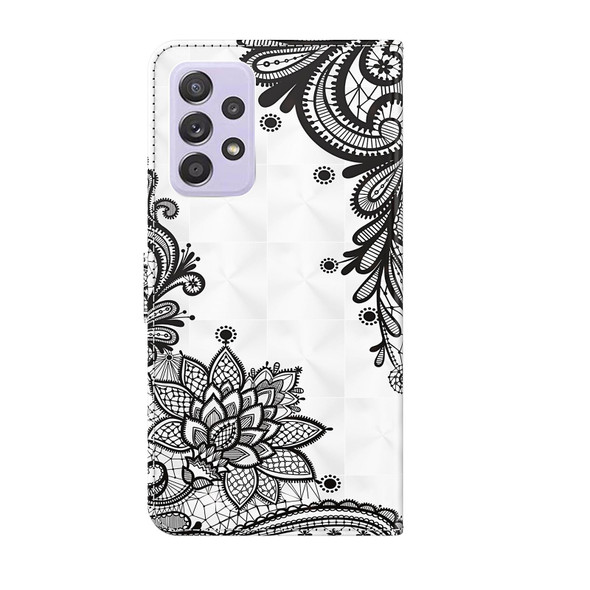 Samsung Galaxy A32 4G 3D Painting Pattern TPU + PU Leather Phone Case(Diagonal Black Flower)