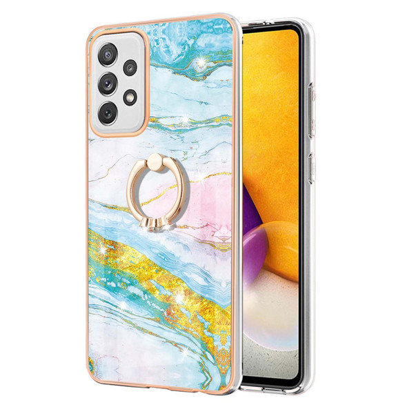 Samsung Galaxy A72 5G / 4G Electroplating Marble Pattern IMD TPU Shockproof Case with Ring Holder(Green 004)